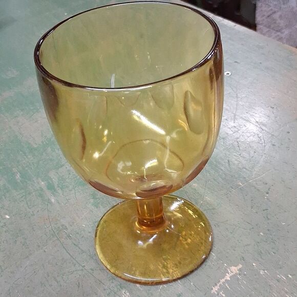 Vintage Bartlett Collins Golden Amber Thumbprint Goblet - Picture 1 of 7